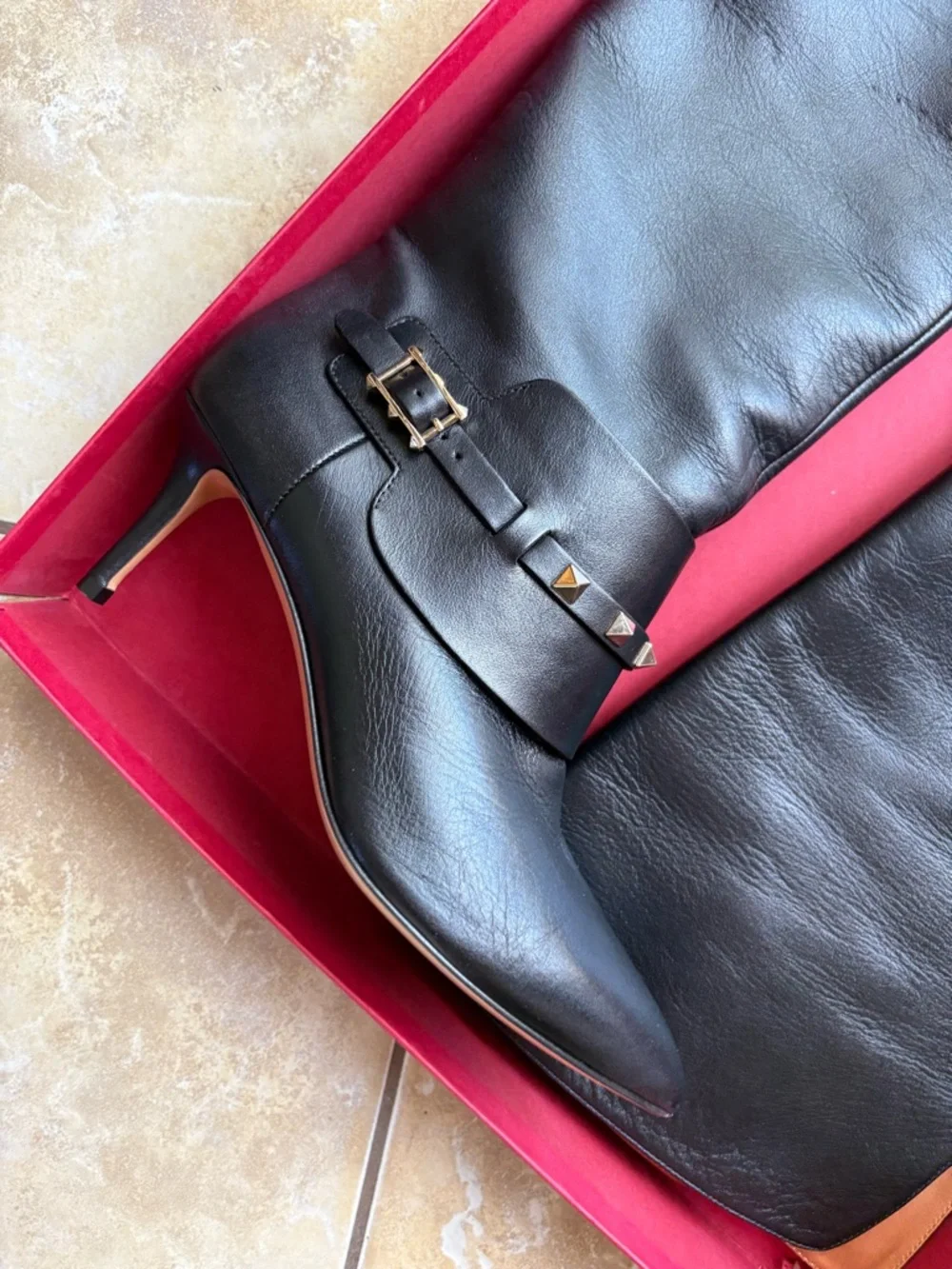 Valentino Garavani Black Leather Over The Knee OTK Rockstud Boots